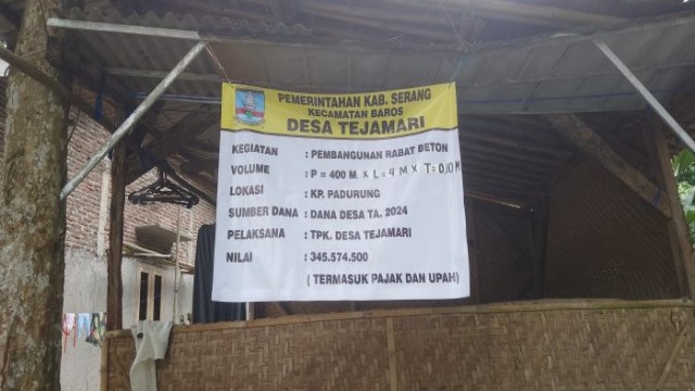 Desa Tejamari Kecamatan Baros Melaksanakan pembangunan infrastruktur jalan Rabat Beton Dana Desa Tahun Anggaran 2024 Desa Tejamari Kecamatan Baros Melaksanakan pembangunan infrastruktur jalan Rabat Beton Dana Desa Tahun Anggaran 2024