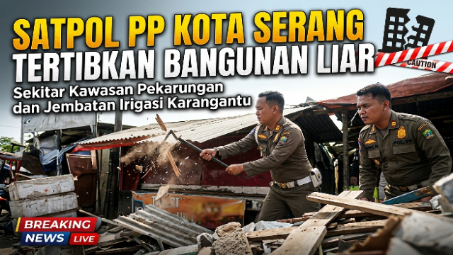 Satpol PP Kota Serang Tertibkan Bangunan Liar di Pekarungan dan Sekitar Jembatan Irigasi Karangantu Satpol PP Kota Serang Tertibkan Bangunan Liar di Pekarungan dan Sekitar Jembatan Irigasi Karangantu